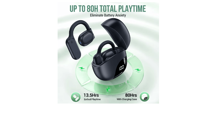 VEATOOL Wireless Earbuds Open Ear Headphone Sport, Bluetooth 5.3 Earbud, 80Hrs Earphone with Earhook, Noise Cancelling Mic,Light Weight Comfortable Fit,Suitable for Running,Workouts thumbnail 2