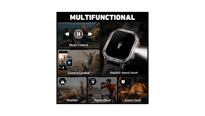 Mingdaln 2.01" AMOLED Men Military Smart watch，with 1400 mAh Large Battery/ Answer Make Calls /100+ Sport Modes/IP68 Waterproof, Pedometer smartWatch fits for Android Iphone Devices (Black) thumbnail 3