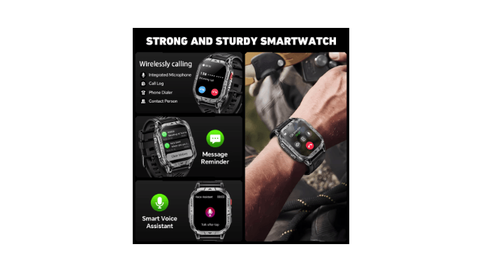 Mingdaln 2.01" AMOLED Men Military Smart watch，with 1400 mAh Large Battery/ Answer Make Calls /100+ Sport Modes/IP68 Waterproof, Pedometer smartWatch fits for Android Iphone Devices (Black) thumbnail 4