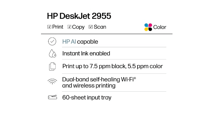 HP DeskJet 2955 Wireless All-in-One Color Printer Scanner Copier (A24HJA) thumbnail 2