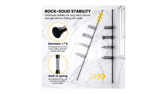 NULAS Shower Caddy with Tension Pole, 4-Tier Adjustable Corner Organizer for Shampoo, Soap and Bath Essentials, 43.5–120 in, Black thumbnail 3