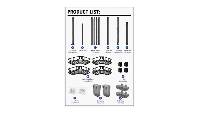 NULAS Shower Caddy with Tension Pole, 4-Tier Adjustable Corner Organizer for Shampoo, Soap and Bath Essentials, 43.5–120 in, Black thumbnail 4