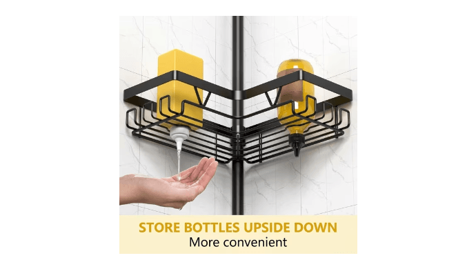 NULAS Shower Caddy with Tension Pole, 4-Tier Adjustable Corner Organizer for Shampoo, Soap and Bath Essentials, 43.5–120 in, Black thumbnail 5
