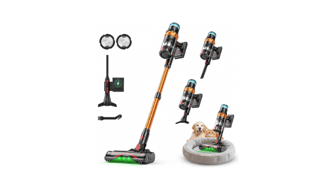 Cordless Vacuum Cleaner, 60KPA 700W 70Mins Stick Vacuum with LED Touchscreen, 3+Smart Modes, Anti-Tangle & 8-in-1 Filter, Self-Standing Cordless Vacuum for Home/Pet Hair/Carpet/Hardwood Floor