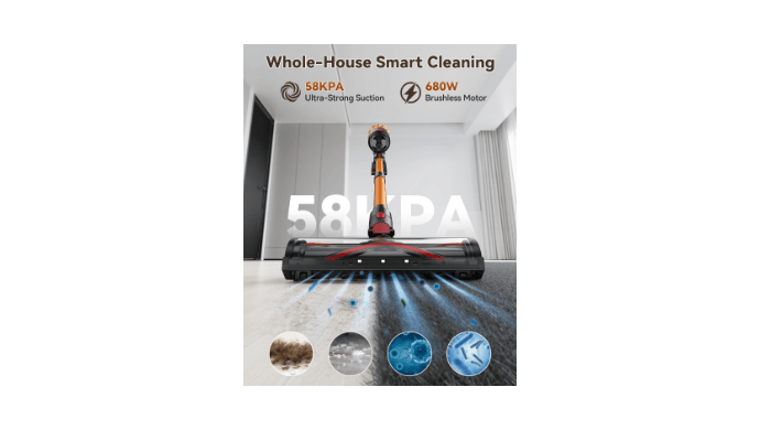 Cordless Vacuum Cleaner, 60KPA 700W 70Mins Stick Vacuum with LED Touchscreen, 3+Smart Modes, Anti-Tangle & 8-in-1 Filter, Self-Standing Cordless Vacuum for Home/Pet Hair/Carpet/Hardwood Floor thumbnail 2