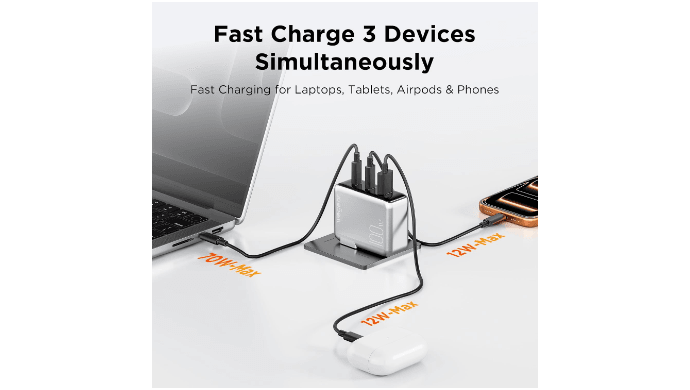 100W GaN USB C Charger Block, 3-Port Slim Foldable Wall Charger thumbnail 3
