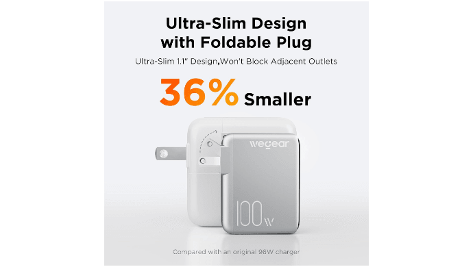 100W GaN USB C Charger Block, 3-Port Slim Foldable Wall Charger thumbnail 5