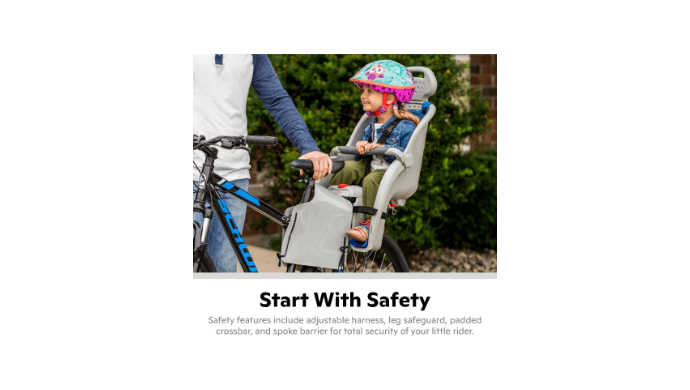Schwinn Deluxe Child Bike Carrier, Seats one Kid Ages 1+, Frame Mount, Adjustable Safety Harness, Quick Release Design, Comfortable Padding, Rear-Mounted Child Bike Seat for Toddler thumbnail 2