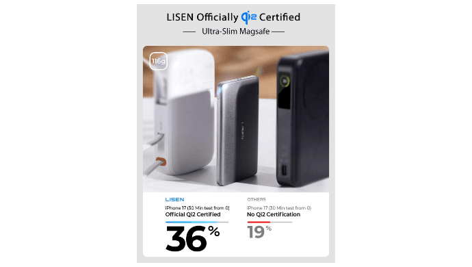LISEN for Magsafe Portable Charger,0.3'' Ultra Slim Magnetic Power Bank thumbnail 3