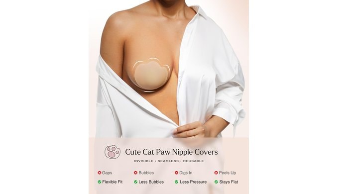 Popilush Nipple Covers - Silicone Reusable Sticky Bra, Cute Cat Paw Shape Seamless Adhesive Bras with Ultra-Thin Edge thumbnail 3