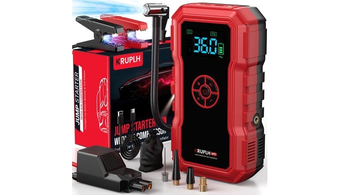 Portable Car Battery Jump Starter with Air Compressor - 9000A 150PSI