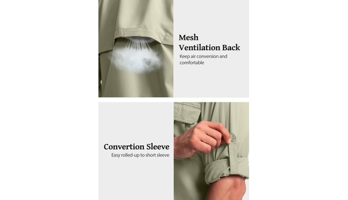 BETBO Men's Long Sleeves Fishing Shirts Button Down Summer Travel Work Shirts with Zipper Pockets thumbnail 5