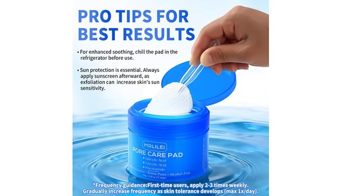 MRLILEI BHA Salicylic Acid Toner Pads with Pore Care, Dual-Textured Exfoliating Pads with Glycolic Acid & Niacinamide, Daily Facial Skincare for All Skin Types, 70 Pads + 4 Trial Pads thumbnail 4