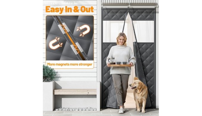 Magnetic Insulated Door Curtain Fits 36"x82" Doors - Thermal Door Cover for Winter with Clear Window, Window Insulation Kit & Doors Draft Stopper to Keep Cold Air Out for Front Doorway Home - Black thumbnail 4