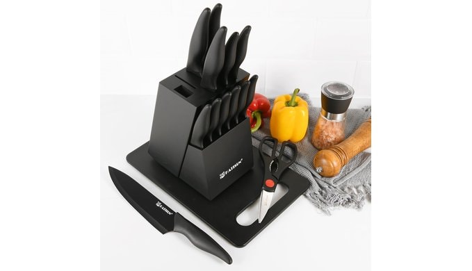 17-Piece Black Kitchen Knife Set with Block thumbnail 2