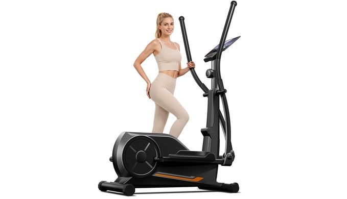 Elliptical Exercise Machine with 16''-12'' Stride & Heart Rate Grips,Ultra Silent Magnetic Elliptical Machine for Home with 8&16 Levels Resistance and LCD Monitor,400 LBS Weight Capacity