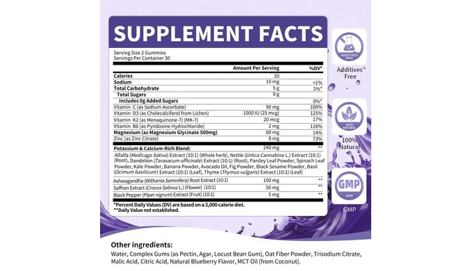 Potassium Magnesium Gummies Magnesium Glycinate 500mg for Sleep 2 Pack thumbnail 3