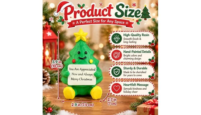 Christmas Thank You Gifts: 3.9" Mini Christmas Tree Figurine with Heartfelt Appreciation Message, Adorable Resin Christmas Decoration Gift for Friends, Family, Boss, Coworkers, Teachers & More thumbnail 3