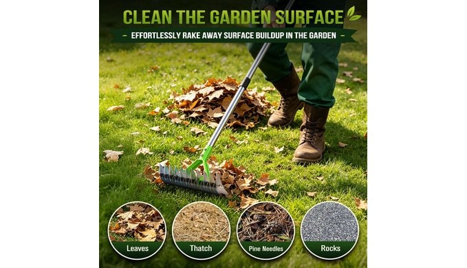 77” Thatch Rake for Lawns, Adjustable Dethatching Rake for Grass & Garden thumbnail 5