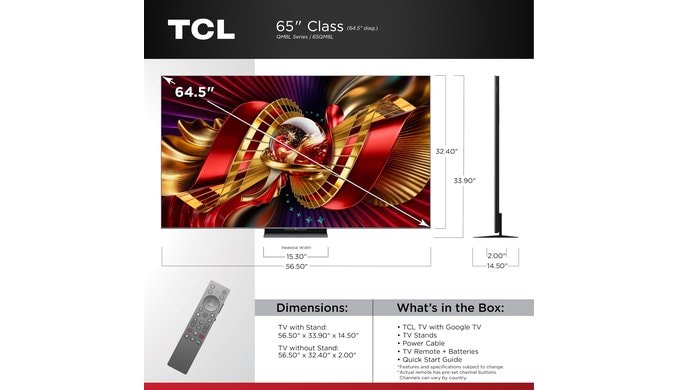 TCL 65 Inch QM8L Series SQD-Mini LED QLED 4K Smart Google TV 65QM8L, 144Hz thumbnail 2