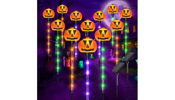 12 Pack Halloween Outdoor Decorations Solar Pathway Stake Pumpkin Lights
