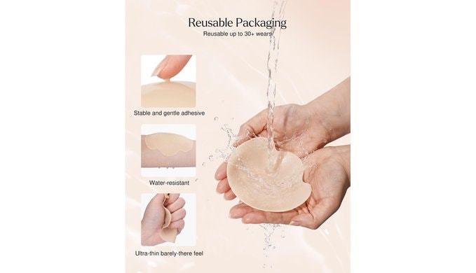 Popilush Nipple Covers - Silicone Reusable Sticky Bra, Cute Cat Paw Shape Seamless Adhesive Bras with Ultra-Thin Edge thumbnail 5