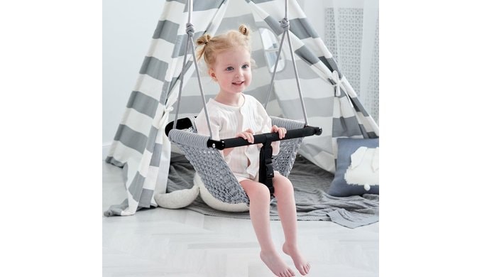 Toddler&2-in-1 Baby Swing - Adjustable Rope Swings Seat for Kids | Indoor & Outdoor Durable Backyard Swing Set for Infants & Toddlers (Gray) thumbnail 2