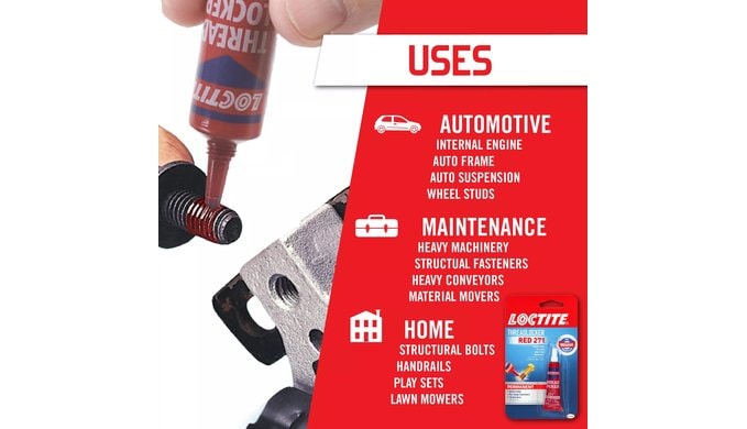 Loctite Threadlocker Red 271 Permanent Screw Glue, 6 ml, 1 Pack thumbnail 4