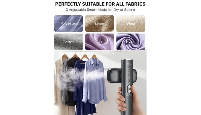 OGHom Steamer for Clothes, 110-240V Travel Steamer & Iron 2 in 1, 1000W Powerful Steam, Portable Handheld Garment Wrinkle Remover, 30s Fast Heat-Up with Dry& 2-Steam Control, for Global & Europe-Black thumbnail 5