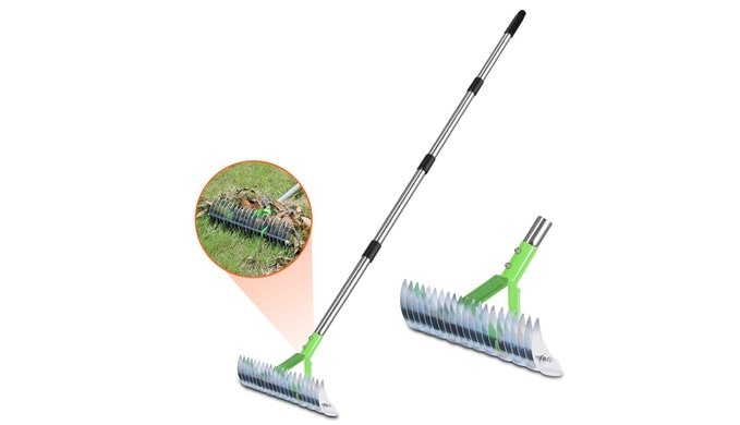 77” Thatch Rake for Lawns, Adjustable Dethatching Rake for Grass & Garden