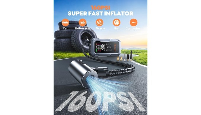 6000A 160PSI 9-in-1 Car Battery Jump Starter with Air Compressor & Air Blower (All Gas 12L Diesel), Battery Jumper Starter Portable Jump Box for Car Battery with 800LM Light/18W Fast Charge thumbnail 3