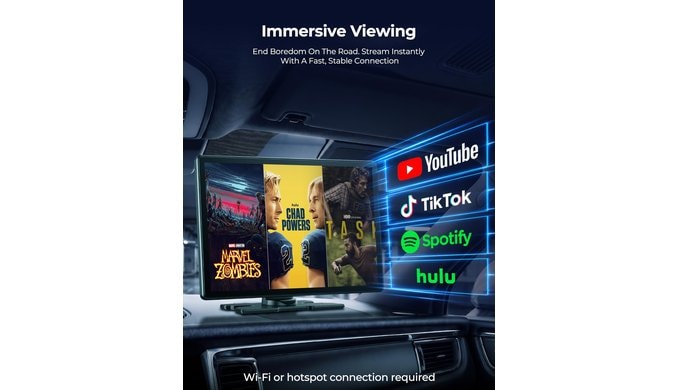 LAMTTO 11'' Portable Carplay Screen with YouTube/TikTok, Backup Camera thumbnail 3