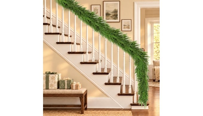 2 Pcs 9FT Artificial Norfolk Pine Garland, Lush with a Natural Drape thumbnail 4