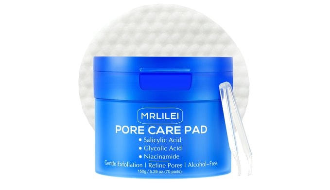 MRLILEI BHA Salicylic Acid Toner Pads with Pore Care, Dual-Textured Exfoliating Pads with Glycolic Acid & Niacinamide, Daily Facial Skincare for All Skin Types, 70 Pads + 4 Trial Pads