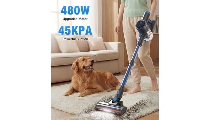 Cordless Vacuum Cleaner, 480W/45Kpa Vacuum Cleaners for Home, Self-Standing Stick Vacuum with LED Display, Anti-Tangle & Wall Mount Charging, 8 in 1 Lightweight Vacuum for Hard Floors Carpet Pet Hair thumbnail 2