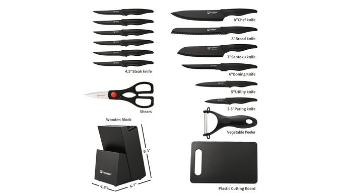 17-Piece Black Kitchen Knife Set with Block thumbnail 3