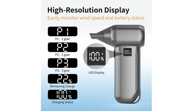Electric Air Duster 8000mAh LED Display Turbo Blower (Silver) thumbnail 3