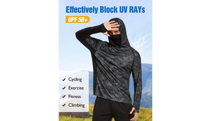 COOrun Men's UPF 50+ Sun Hoodie Long Sleeve Hooded Fishing Shirts with Mask thumbnail 4