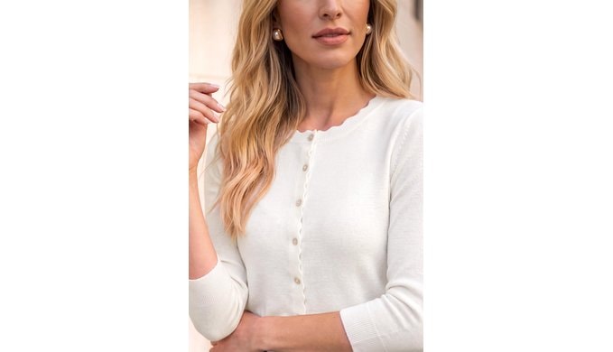 Arach&Cloz Women's Wool Blend Cropped 3/4 Sleeve Fall Work Cardigan thumbnail 2
