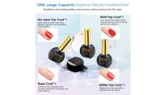 ROSALIND 25pcs All Seasons Colors Gel Nail Polish Set,10mL Base Top Coat thumbnail 4
