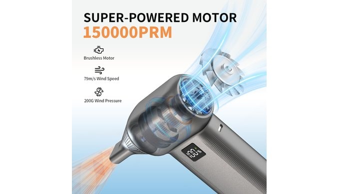 Electric Air Duster 8000mAh LED Display Turbo Blower (Silver) thumbnail 2