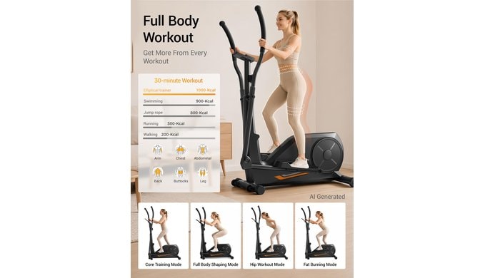 Elliptical Exercise Machine with 16''-12'' Stride & Heart Rate Grips,Ultra Silent Magnetic Elliptical Machine for Home with 8&16 Levels Resistance and LCD Monitor,400 LBS Weight Capacity thumbnail 2