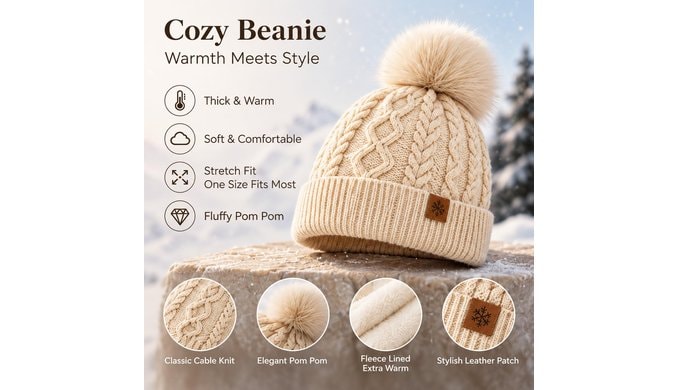 Winter Beanie Scarf Gloves Headband Set for Women Men, 4 Piece Knit Set thumbnail 4