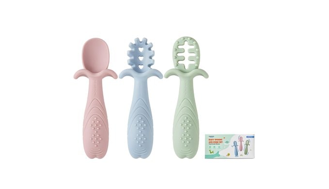 Baby Spoons Self Feeding 6+ Months, Anti-Choke, Silicone, 3-Pack