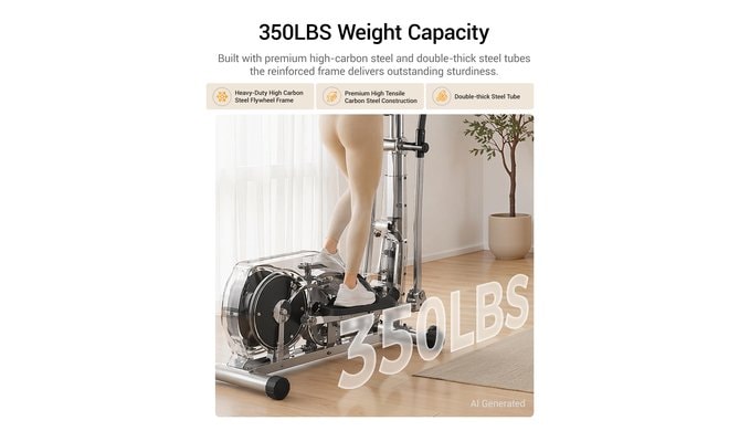 Elliptical Exercise Machine with 16''-12'' Stride & Heart Rate Grips,Ultra Silent Magnetic Elliptical Machine for Home with 8&16 Levels Resistance and LCD Monitor,400 LBS Weight Capacity thumbnail 3