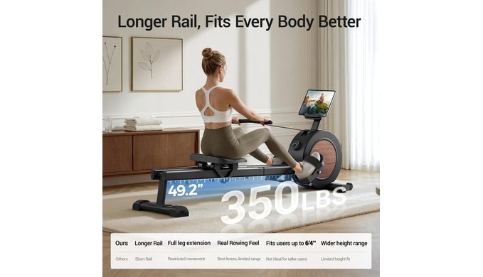 UMAY Rowing Machines for Home, Magnetic Rower Indoor with Dual Slide Rail thumbnail 3