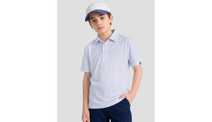 Boys Golf Polo Collared Performance Print Youth Kids Short Sleeve Shirts thumbnail 2