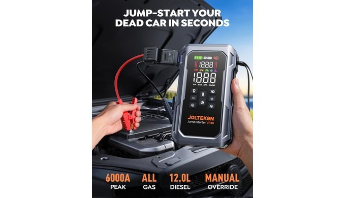6000A 160PSI 9-in-1 Car Battery Jump Starter with Air Compressor & Air Blower (All Gas 12L Diesel), Battery Jumper Starter Portable Jump Box for Car Battery with 800LM Light/18W Fast Charge thumbnail 2