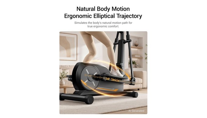 Elliptical Exercise Machine with 16''-12'' Stride & Heart Rate Grips,Ultra Silent Magnetic Elliptical Machine for Home with 8&16 Levels Resistance and LCD Monitor,400 LBS Weight Capacity thumbnail 4