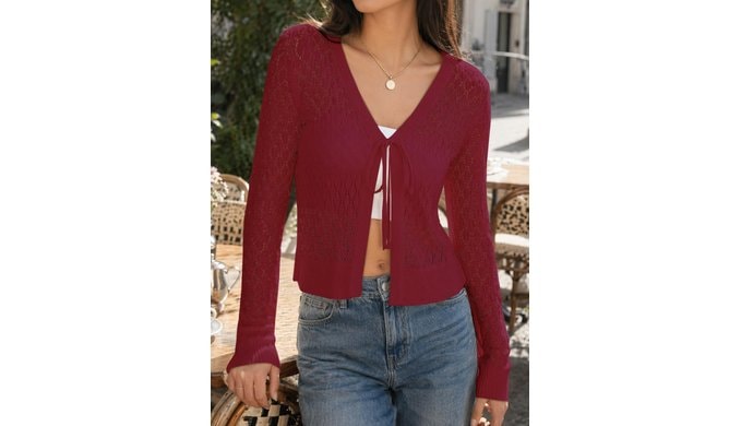 Women’s Crochet Shrugs Cardigans V Neck Light Weight Beach Sweaters thumbnail 2